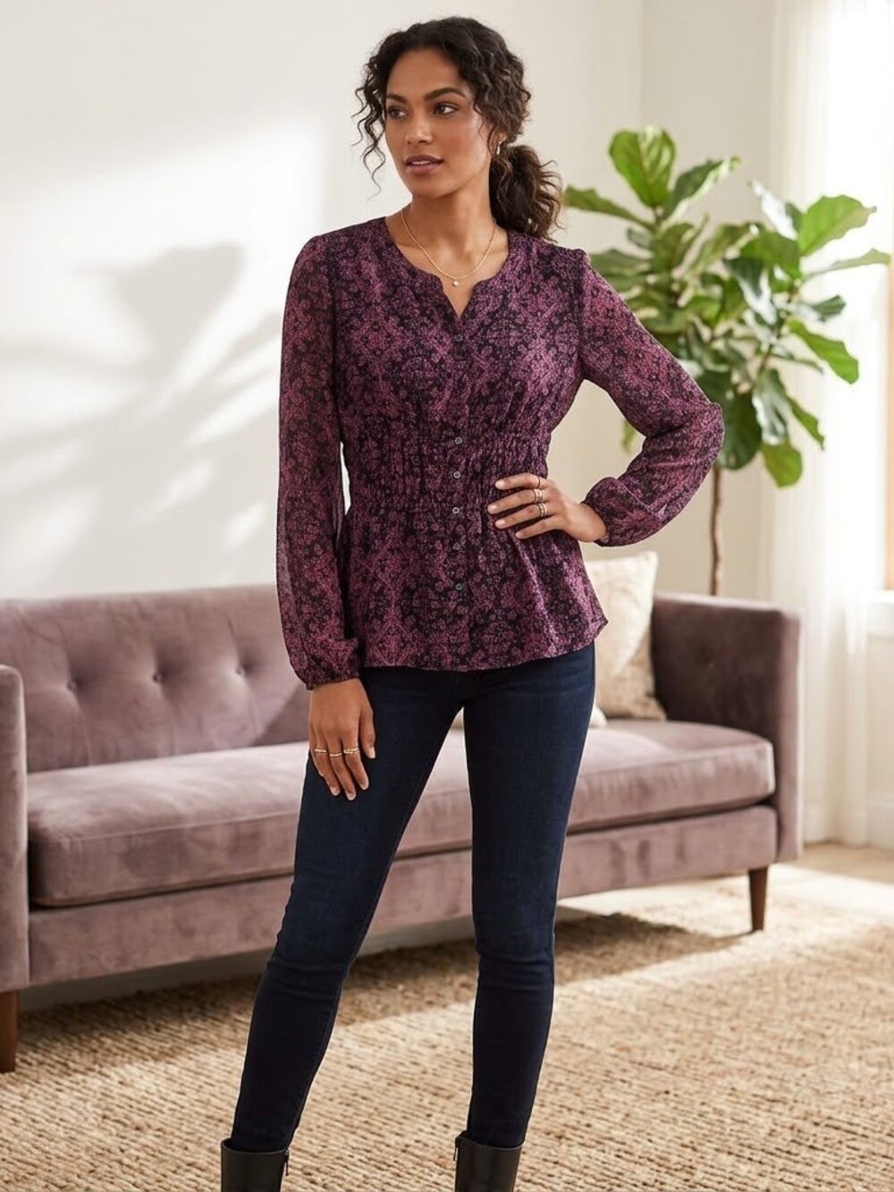Alfani Blouse with Smocking - Picture 1 of 7